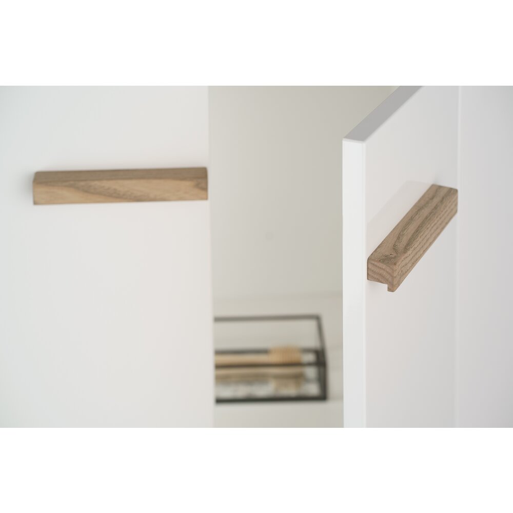 Комплект бял стенен шкаф Krofam e-L_WOOD 79 см, вграден умивалник Krofam e-L_WOOD 80 см и огледало.