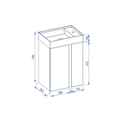 Hanging cabinet set light gray Krofam Uniq 49 cm, built-in sink Krofam Uniq 50 cm with battery hole
