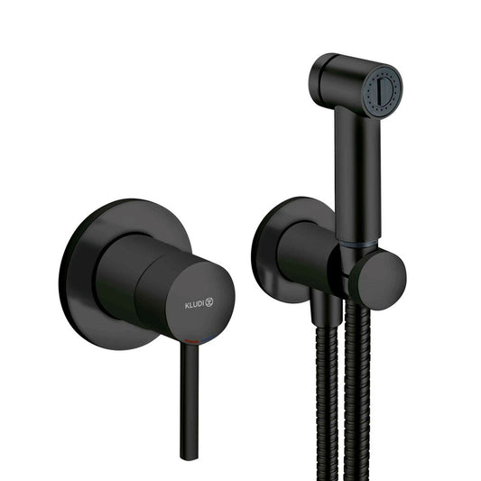 Mat Black Hygienic Shower with Battery Kludi Bozz with Hook, Handheld Shower and Battery