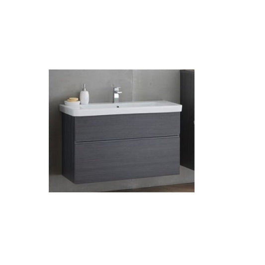 KolpaSan Oxana Wall-Mounted Cabinet and Sink Set Dark Oak 105 cm