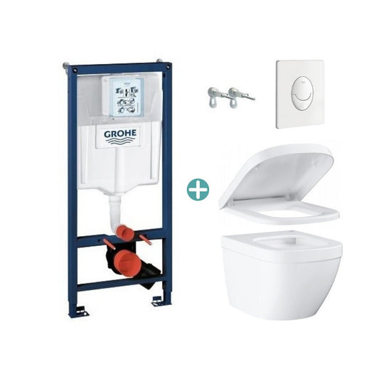 Grohe Rapid SL Concealed Cistern Set with White Skate Air Button and Grohe Euro Ceramic Triple Vortex Toilet with Soft Close Seat