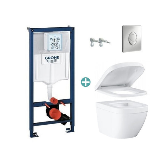 Grohe Rapid SL Concealed Cistern Set with Skate Air Chrome Button and Grohe Euro Ceramic Triple Vortex Toilet with Soft Close Seat