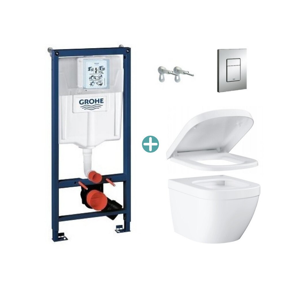 Комплект резервоар Grohe Rapid SL с клавиша Skate Cosmopolitan и тоалетна чиния Grohe Euro Ceramic Triple Vortex с капак soft close