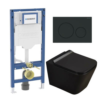 Инсталационен комплект Geberit Duofix с комплект за монтаж и бутон Sigma01 черен гланц плюс тоалетна чиния Rune Jord с капак softclose