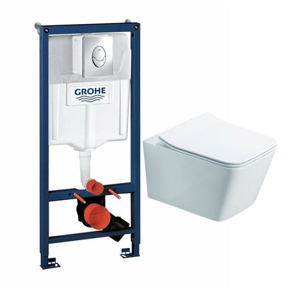 Комплект вграден резервоар Grohe Rapid SL с хромирана клавиша Skate Air и тоалетна чиния Rune Jord бяла с капак softclose