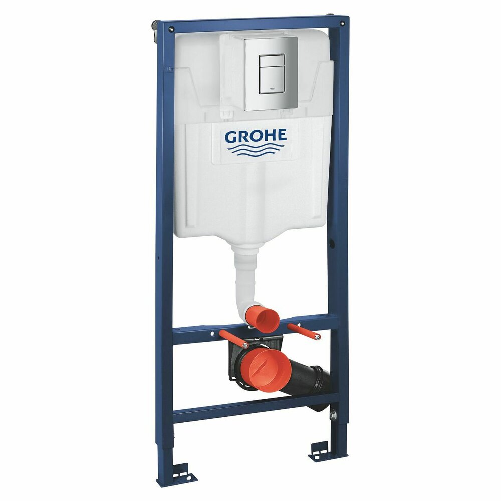 Комплект вграден резервоар Grohe Rapid SL с хромирана клавиша Skate Cosmopolitan и тоалетна чиния Rune Ivaldi Grande бяла с капак softclose