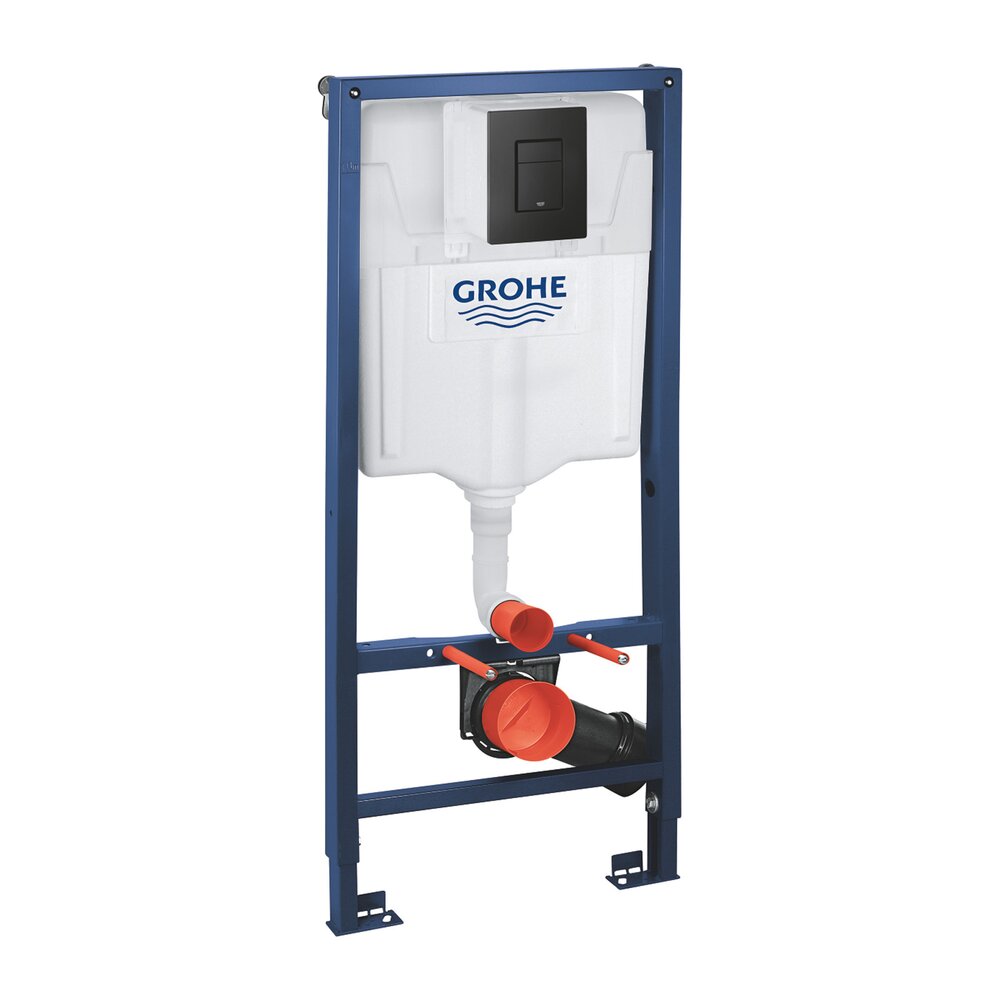 Комплект вграден резервоар Grohe Solido 3 в 1 с черен бутон Even и тоалетна чиния Rune Ivaldi Grande с капак softclose