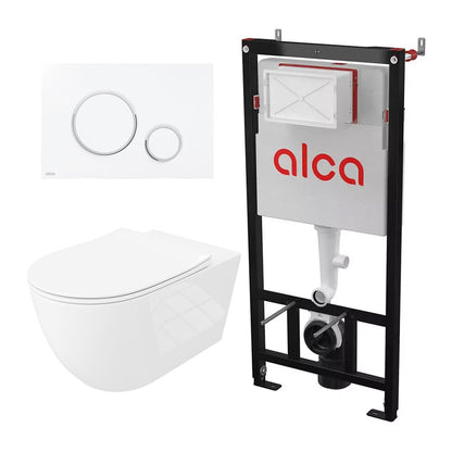 Комплект за тоалетна с вграден резервоар Alca AM101/1120 и бутон за управление Thin M776 бял - хром плюс тоалетна чиния Rune Ivaldi Grande бяла с капак softclose
