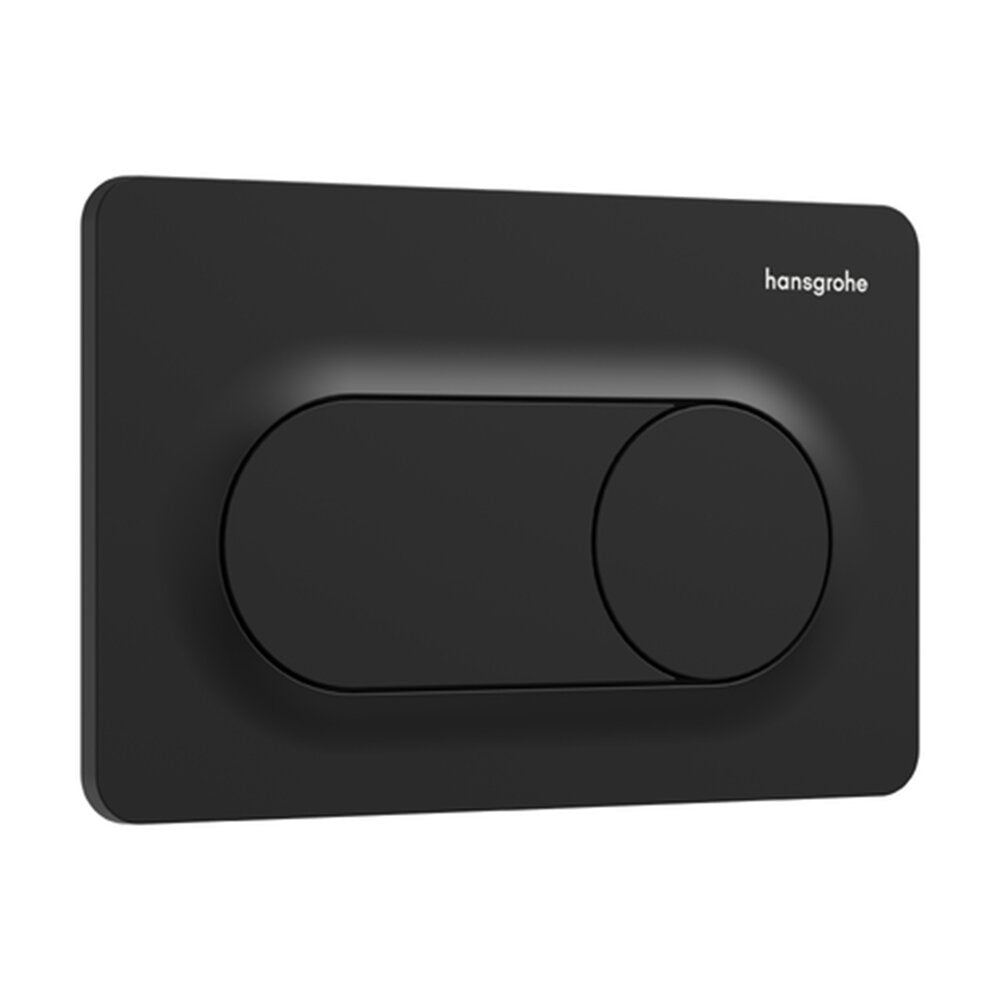 Комплект за вграждане на тоалетна Hansgrohe iFrame 112 cm с черна матова бутонна плоча и тоалетна чиния Rune Ivaldi Grande с капак softclose
