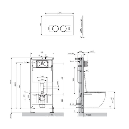 Комплект за тоалетна с рамка Omnires StrongFrame с ECO измиване и бяла лъскава капачка