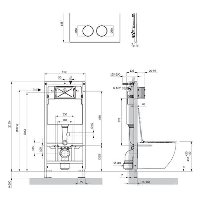 Комплект резервоар за WC с рамка Omnires StrongFrame с ECO измиване и минималистичен бял бутон