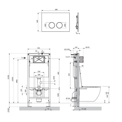 Комплект за тоалетна с рамка Omnires StrongFrame с ECO измиване и минималистичен бутон в обработен мед