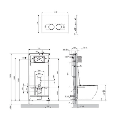 Комплект резервоар за тоалетна с рамка Omnires StrongFrame и бутон Minimal бял гланц