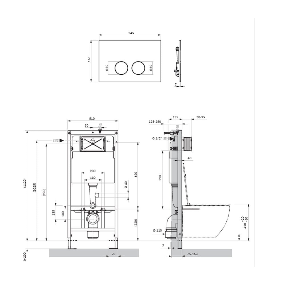 Комплект резервоар за WC с рамка Omnires StrongFrame и капак Minimal в лъскав мед