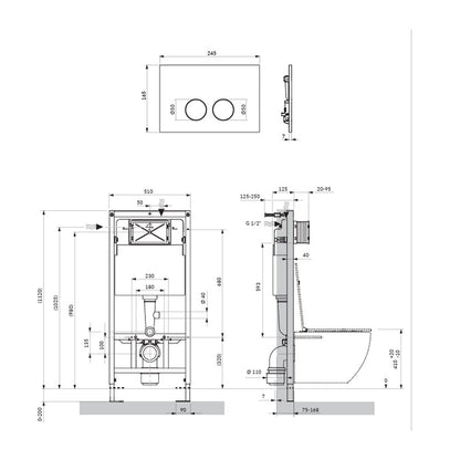 Комплект резервоар за WC с рамка Omnires StrongFrame и капак Minimal в лъскав мед