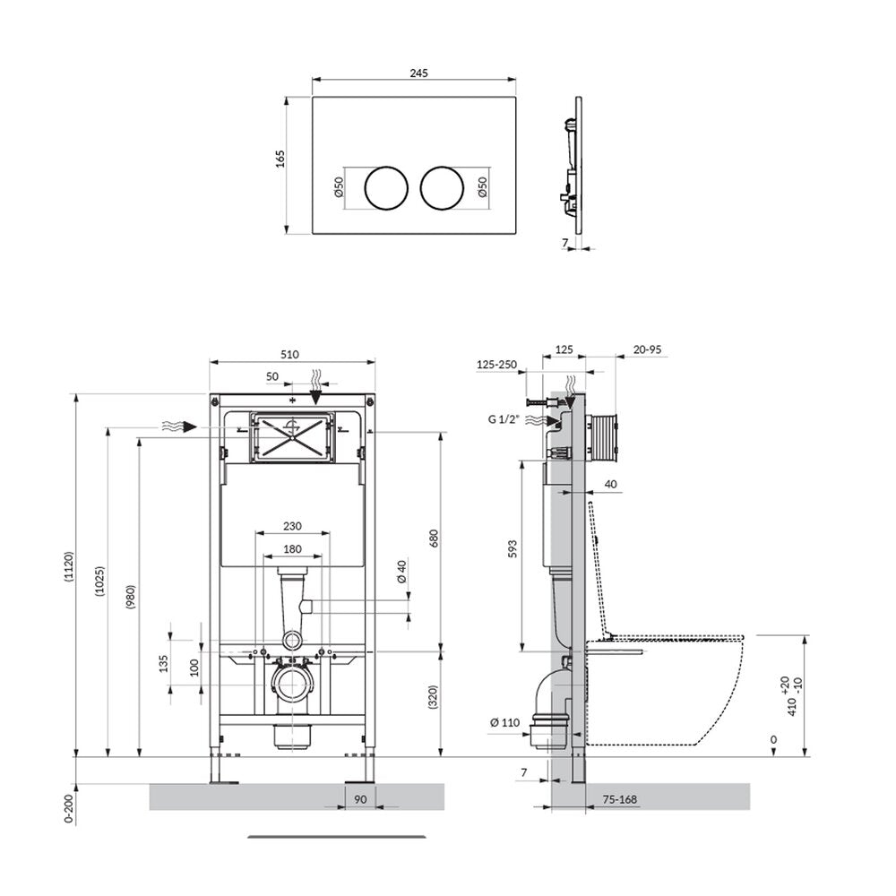 Комплект резервоар за WC с рамка Omnires StrongFrame и бутон Minimal черен мат