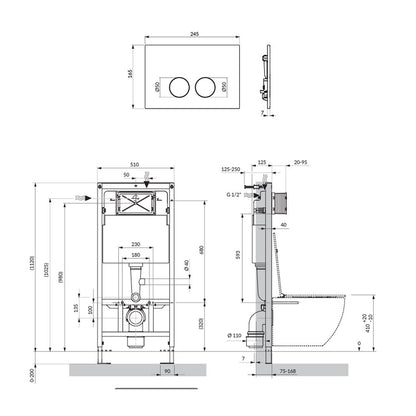 Комплект резервоар за WC с рамка Omnires StrongFrame и бутон Minimal черен мат