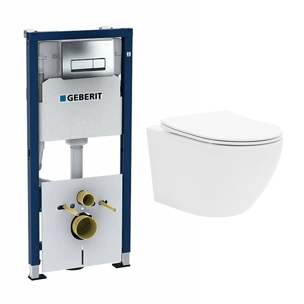 Комплект вграден тоалетен резервоар с монтажен комплект Geberit Duofix Up100 и тоалетна чиния Rune Ivaldi бяла с капак slim softclose