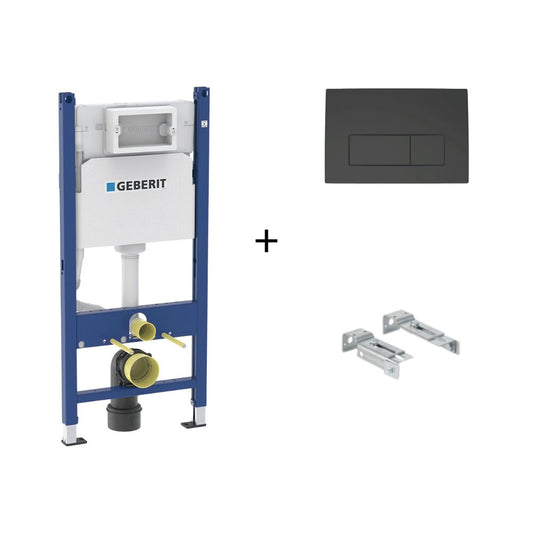 Geberit Duofix Delta Built-in WC Tank Set with Fixing Set and Black Matte Button