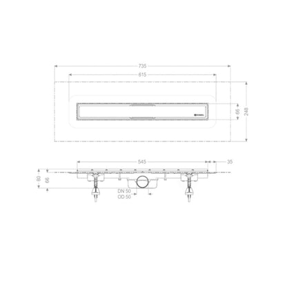 Сет ригола за душ Kessel Linearis Compact с капак от инокс 55 cm