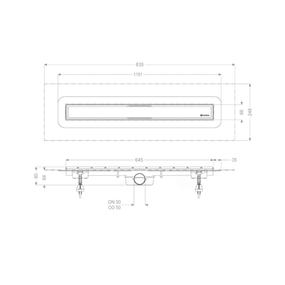 Сет ригола за душ Kessel Linearis Compact с капак от инокс 65 cm