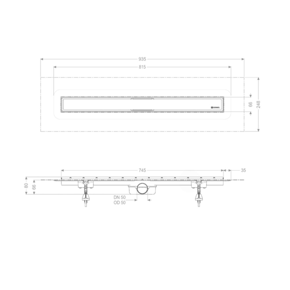 Сет ригола за душ Kessel Linearis Compact с капак от инокс 75 cm