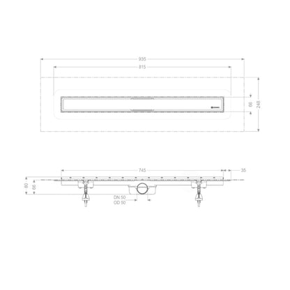 Сет ригола за душ Kessel Linearis Compact с капак от инокс 75 cm