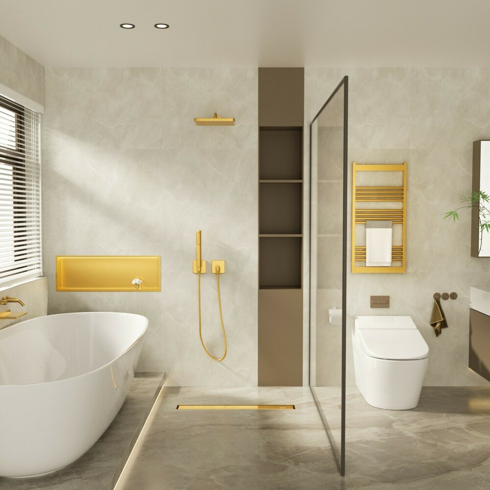 Сет ригола за душ с капак Balneo Duplex Next огледален златен - 80 см