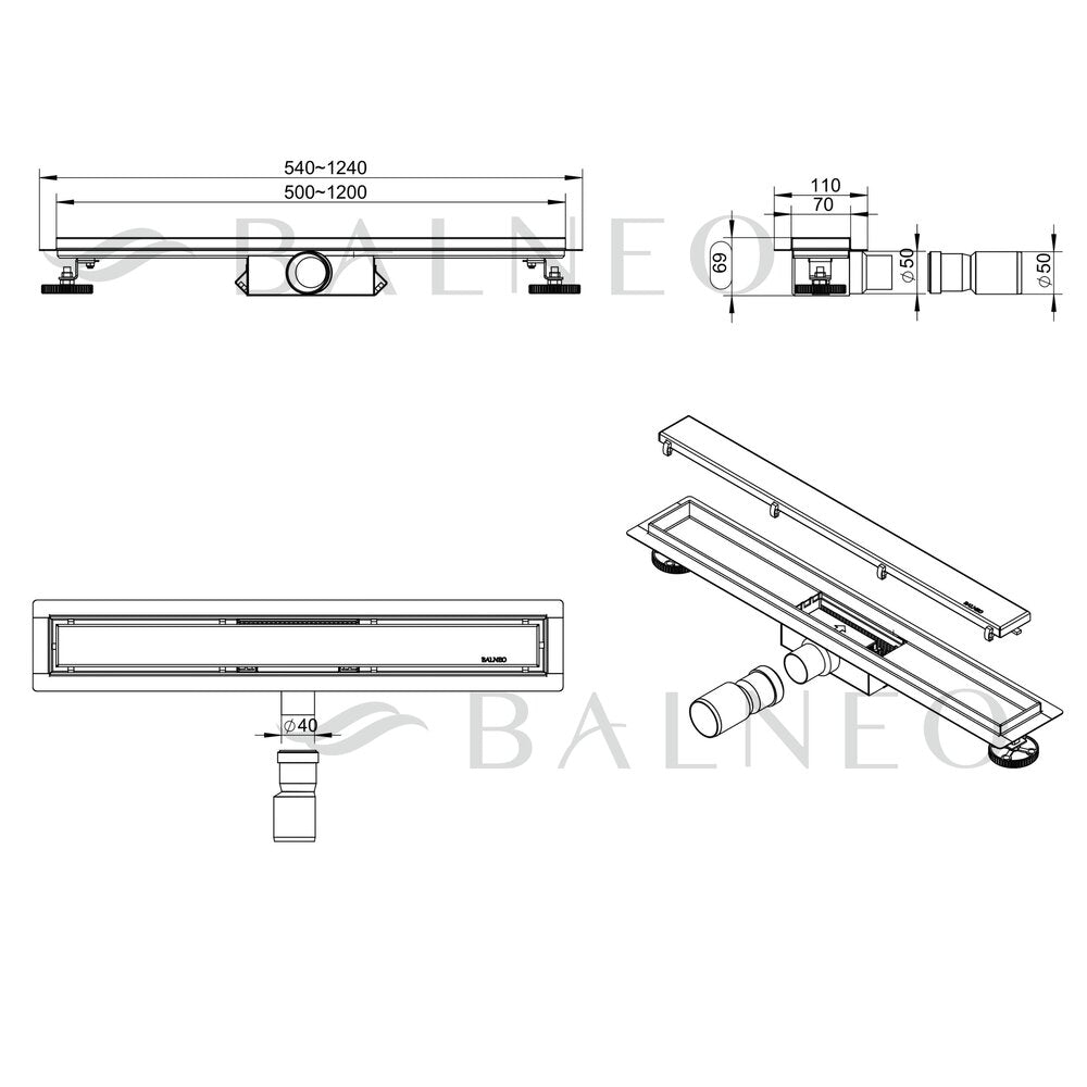 Сет ригола душ плюс капак Balneo Duplex Next покритие Gun Metal 70 cm