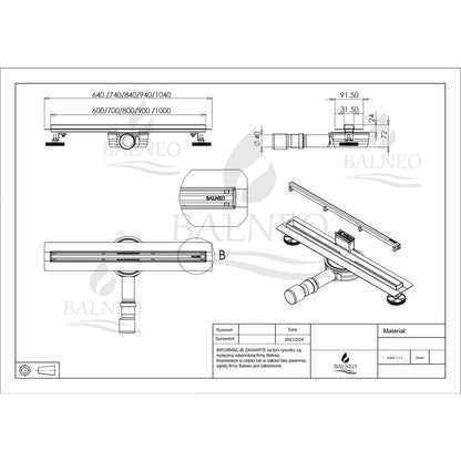 Сет ригола за душ с капак Balneo Slim & Low ProLine покритие Gun Metal 60 cm
