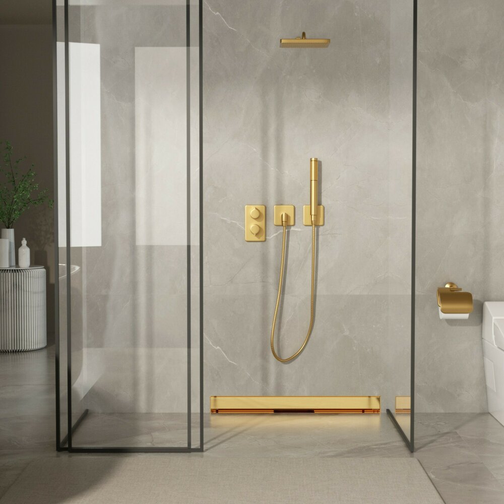 Сет за душ канала с капак Balneo W-Drain Next завършване златно лъскаво 100 cm отводняване за стена