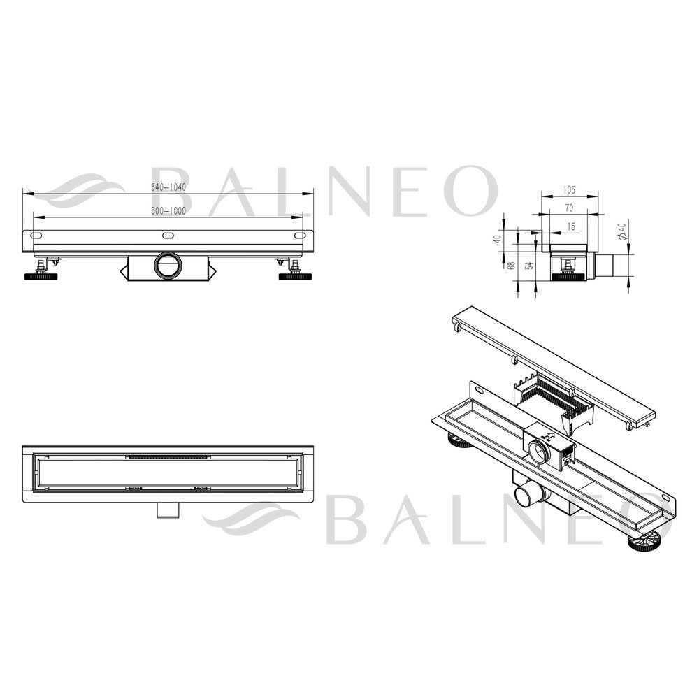 Сет ригола за душ с капак Balneo Wall & Floor Next, инокс 50 cm