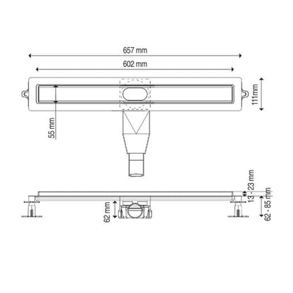 Сет ригола за душ с капак Wirquin Flat Linear инокс 60 cm
