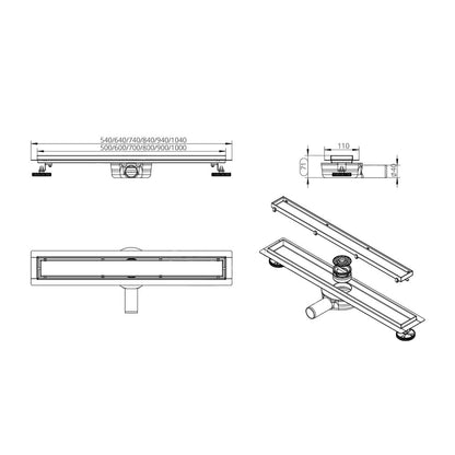 Balneo 360 Drain Linear Shower Channel Set with Cover 50 cm Brushed Stainless Steel
