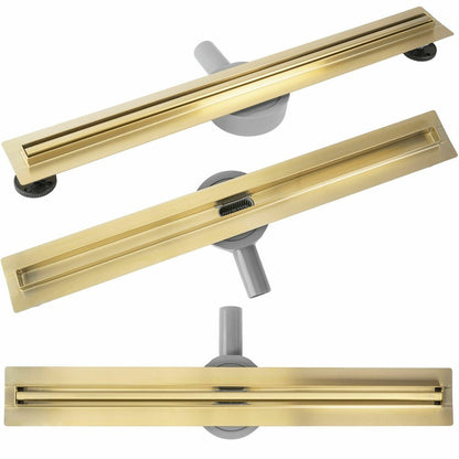Shower channel set with brushed gold cover Rea Neox Slim Pro 90 cm
