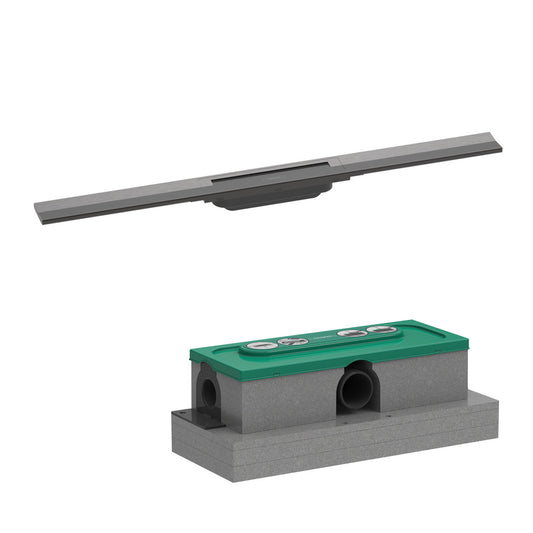 Shower channel set with Hansgrohe RainDrain Flex adjustable black - brushed chrome cover 80 cm