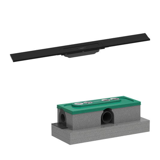 Shower channel set with Hansgrohe RainDrain Flex adjustable matte black cover 80 cm