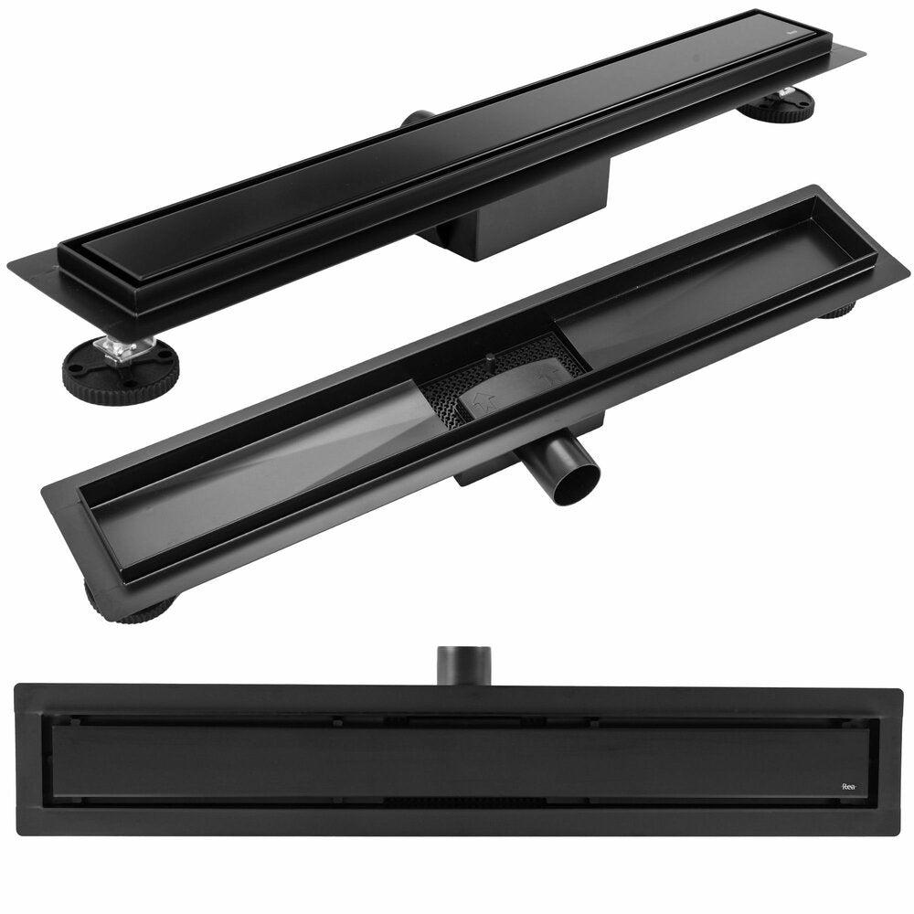 Rea Neo Pure Shower Drain Set with Matt Black Cover 50 cm