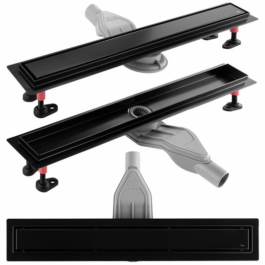 Shower channel set with black cover Rea Neox Superflow 80 cm