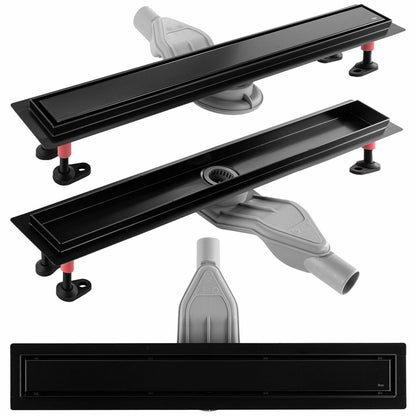 Shower channel set with black cover Rea Neox Superflow 90 cm