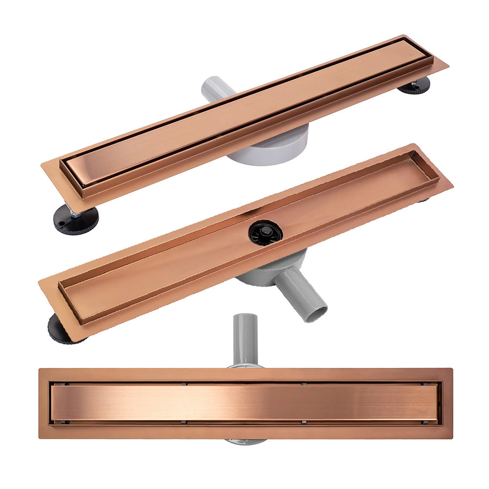Shower drain set with cover Rea Neo Pure brushed copper finish 60 cm