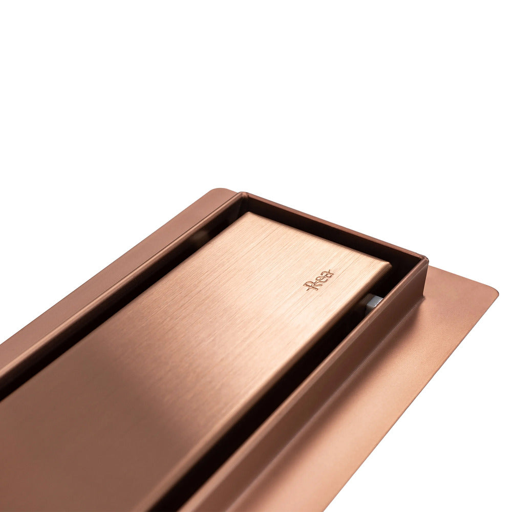 Shower drain set with cover Rea Neo Pure brushed copper finish 60 cm