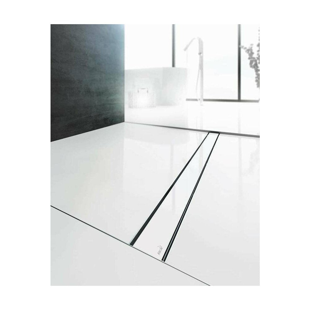 Shower Drain Set with White Glass Cover Alca Glass and APZ106 95 cm