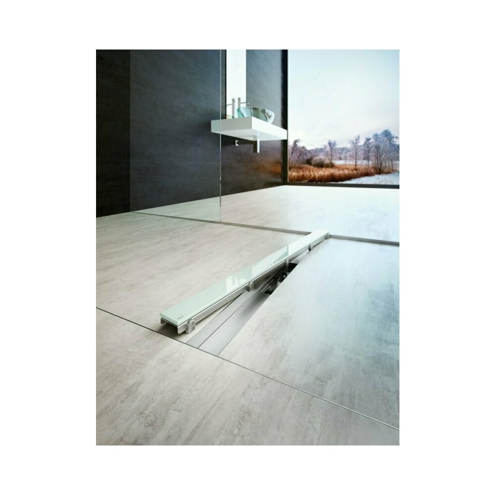 Shower Drain Set with White Glass Cover Alca Glass and APZ106 95 cm