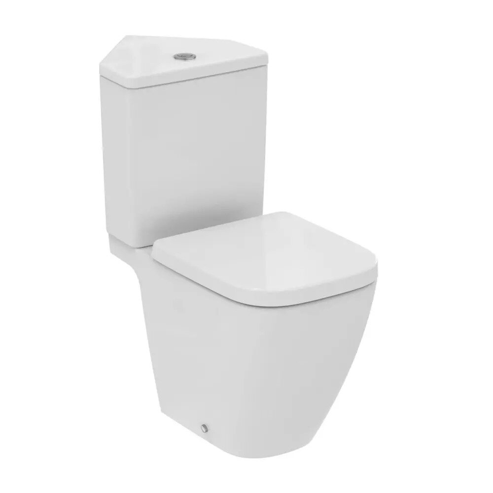 Комплект тоалетна чиния на под Ideal Standard i.life S Compact rimless с ъглов резервоар и нормално затваряне - бял гланц