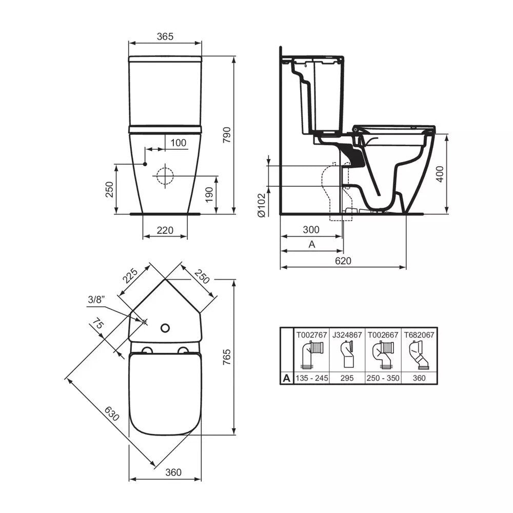Комплект тоалетна чиния на под Ideal Standard i.life S Compact rimless с ъглов резервоар и нормално затваряне - бял гланц