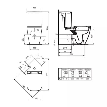 Комплект тоалетна чиния на под Ideal Standard i.life S Compact rimless с ъглов резервоар и нормално затваряне - бял гланц