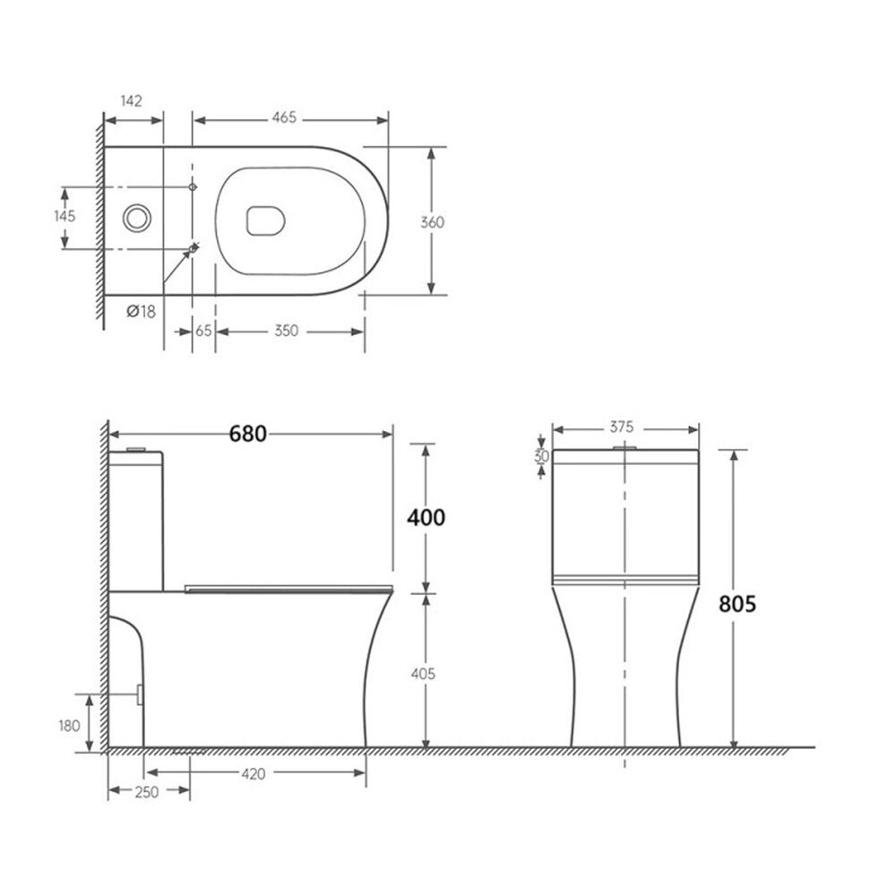 Комплект тоалетна на под Inter Ceramic Rimless черна с резервоар и капак softclose