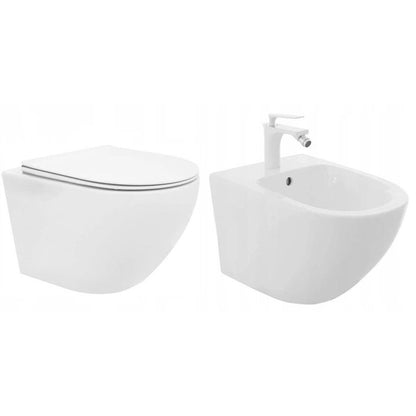 Wall-Hung Toilet and Bidet Set Rea Carlo Mini Rimless with Soft-Close Seat