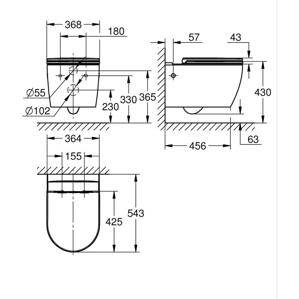 Комплект стенен тоалетен чиния Grohe Bau Ceramic Rimless бял гланц с капак softclose